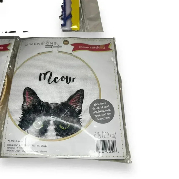 Lot of 3 Dimensions design works Meow" 14 Count Cross Stitch Kit with 6” - Picture 2 of 5